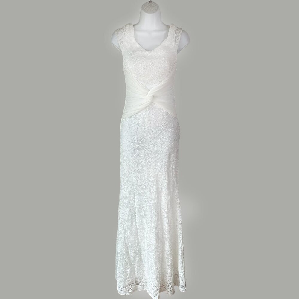 La‎ Scala White Lace Dress M Wedding Mermaid Formal Knotted Waist
